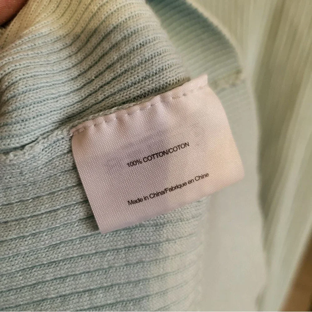 Tory Burch Simone Ribbed Button Down Cardigan Blue Gold Cotton Sz S